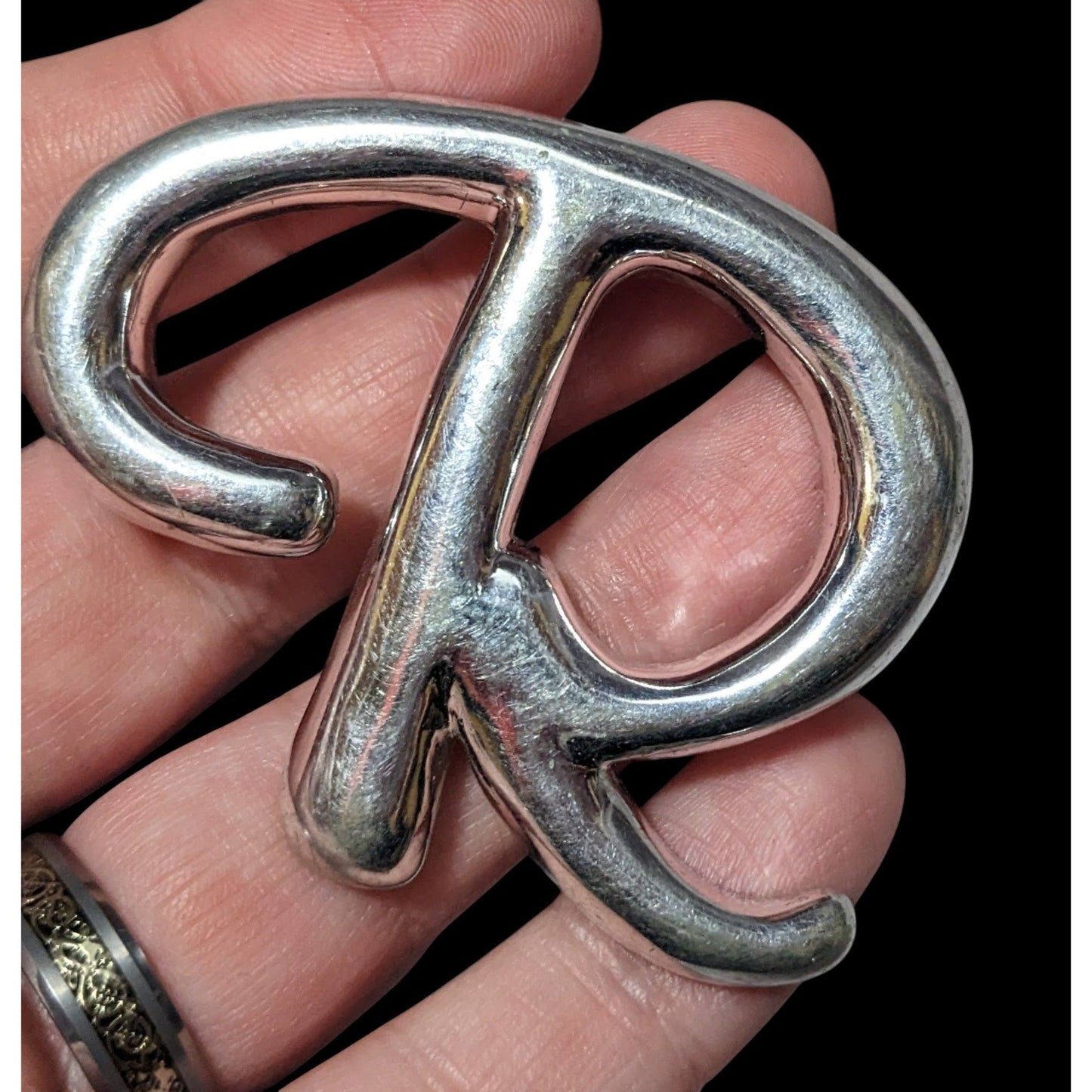 Vintage Silver Tone Stylized Letter R Brooch