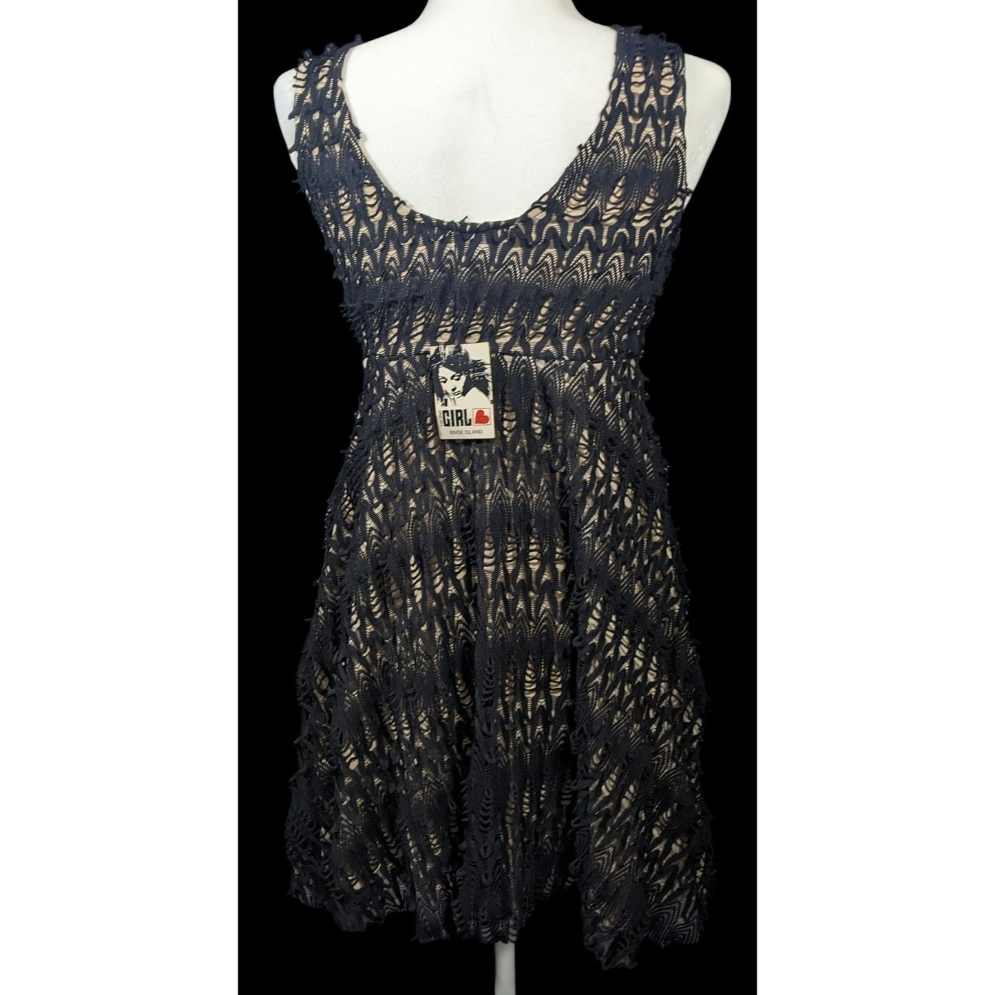 Chelsea Girl River Island Black And Cream Lace Overlay Dress Size 10