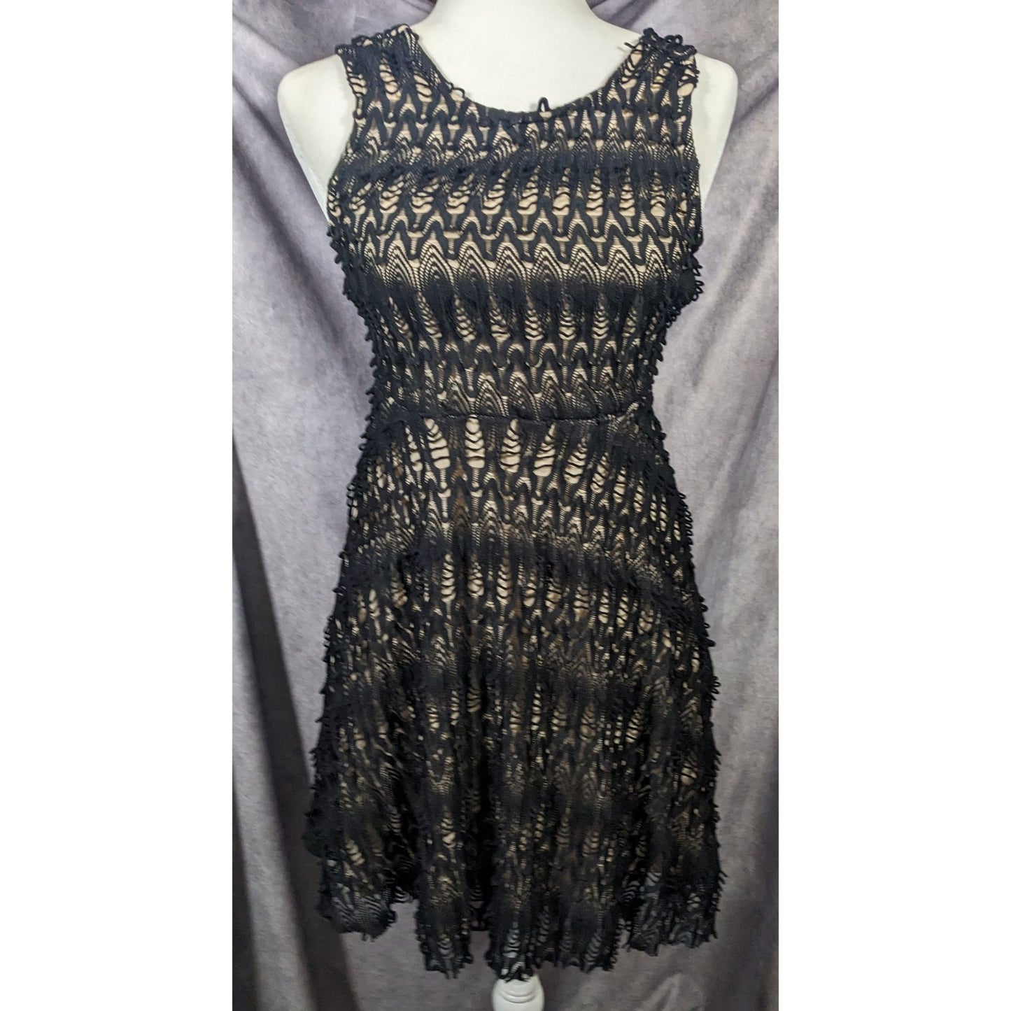 Chelsea Girl River Island Black And Cream Lace Overlay Dress Size 10