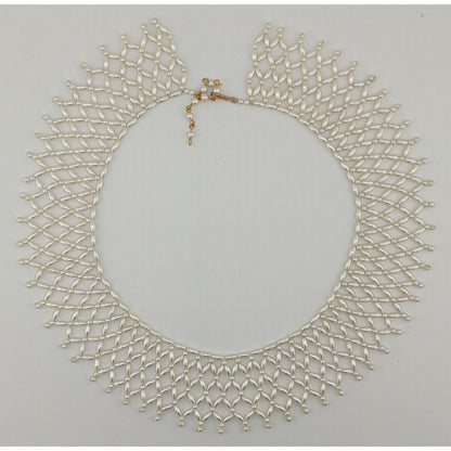 Vintage Handmade Faux Pearl Beaded Collar Necklace