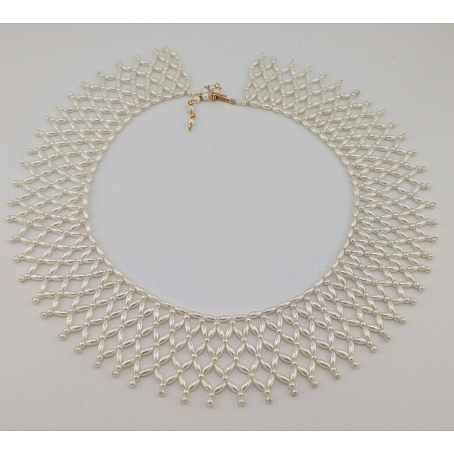 Vintage Handmade Faux Pearl Beaded Collar Necklace