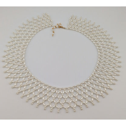 Vintage Handmade Faux Pearl Beaded Collar Necklace
