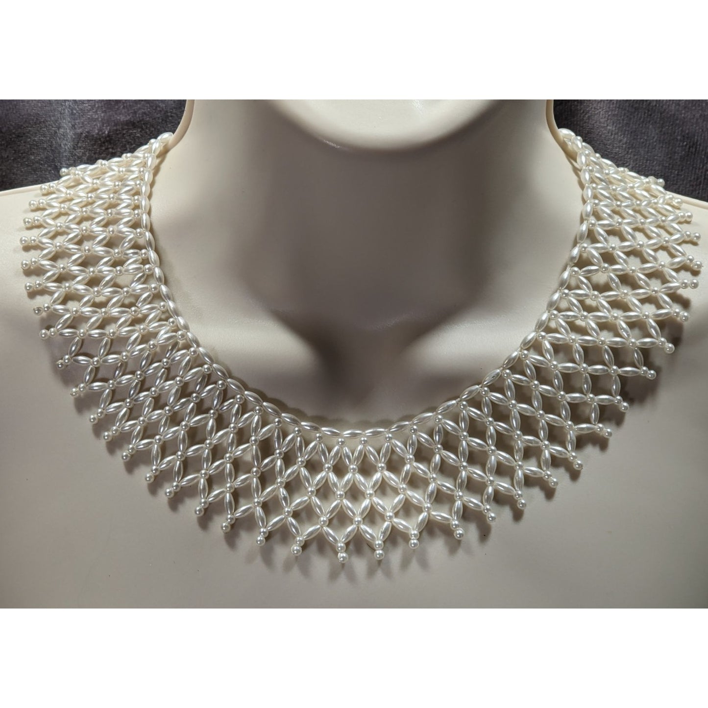 Vintage Handmade Faux Pearl Beaded Collar Necklace