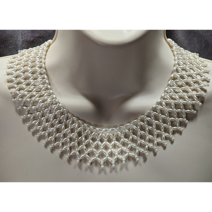 Vintage Handmade Faux Pearl Beaded Collar Necklace