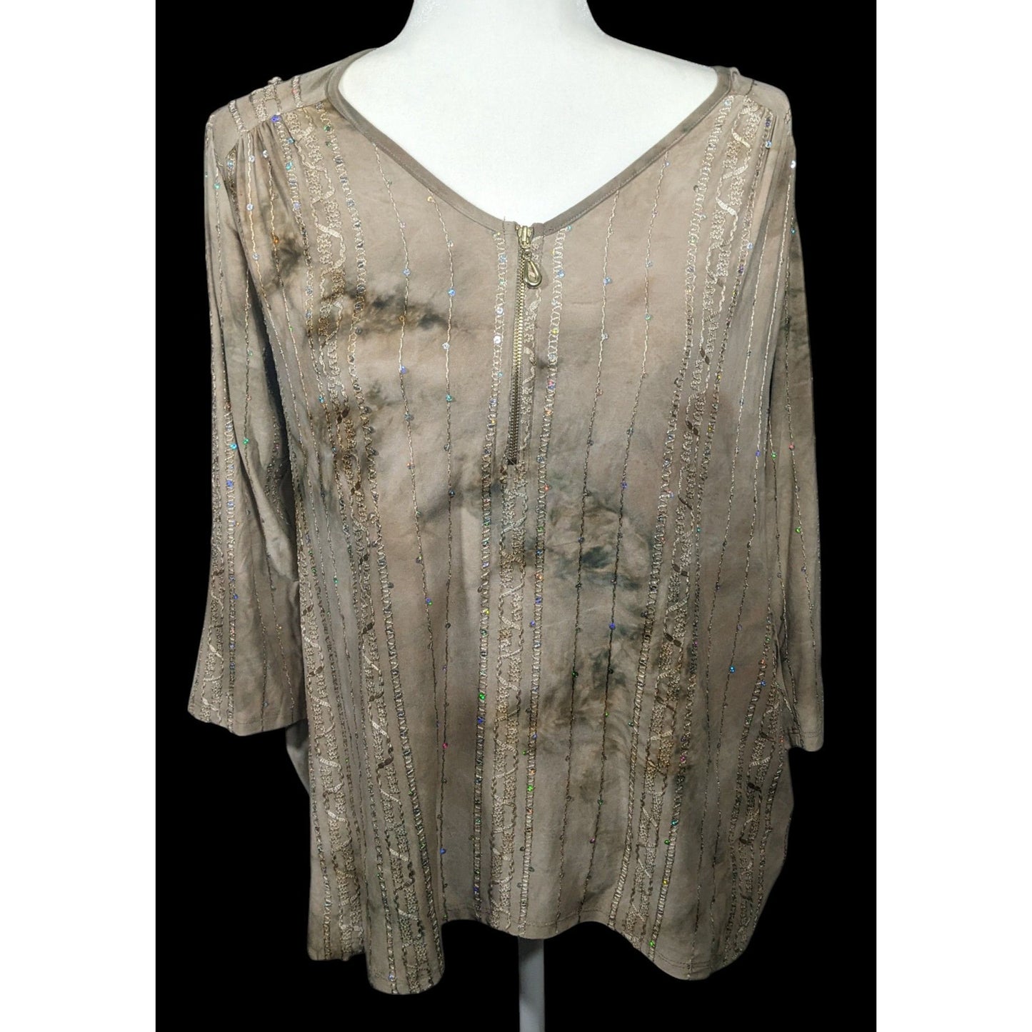 Sami & Jo Bohemian Tan Tie Dye Embroidered Sequin Tunic Size Medium