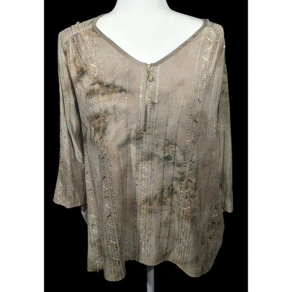 Sami & Jo Bohemian Tan Tie Dye Embroidered Sequin Tunic Size Medium