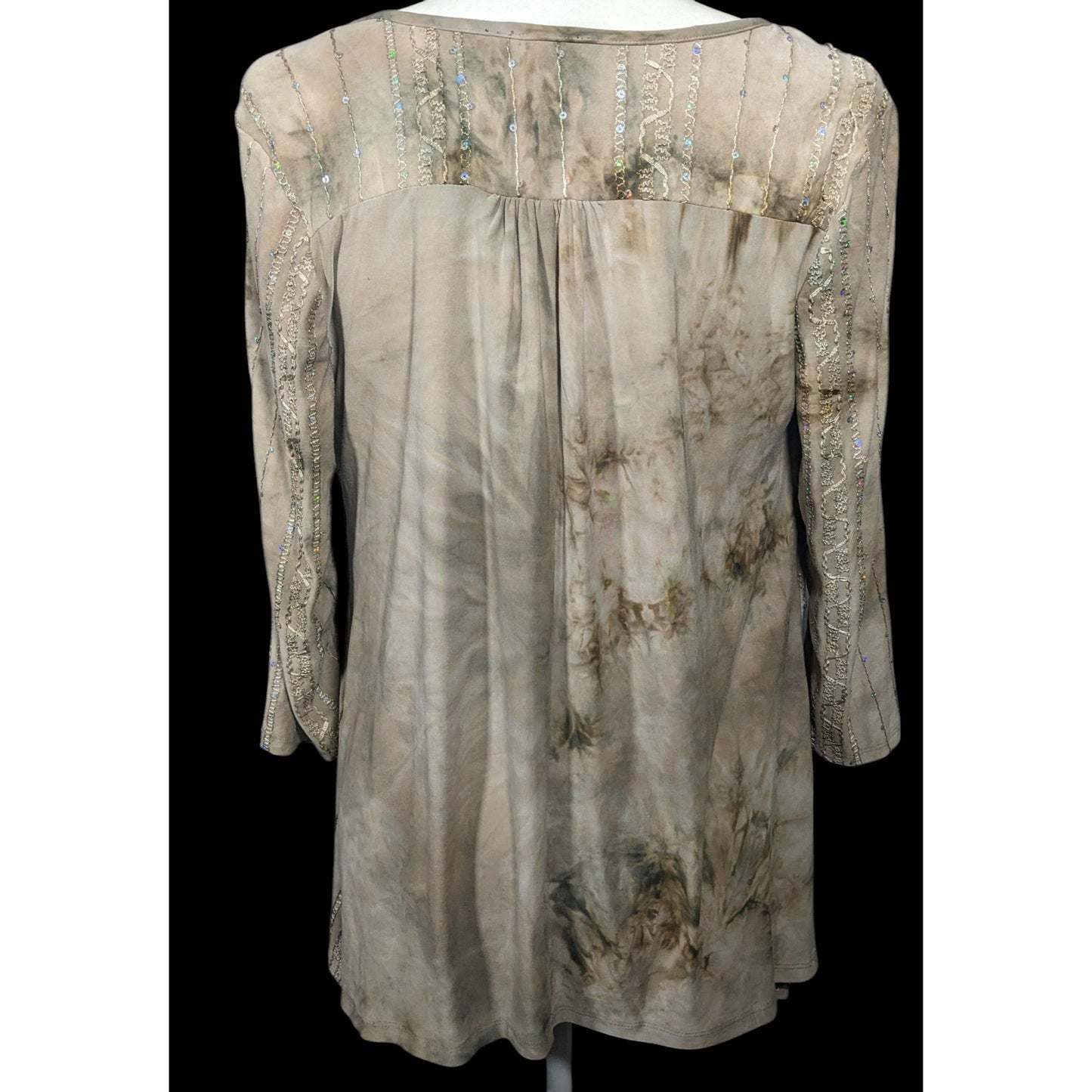 Sami & Jo Bohemian Tan Tie Dye Embroidered Sequin Tunic Size Medium