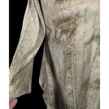 Sami & Jo Bohemian Tan Tie Dye Embroidered Sequin Tunic Size Medium