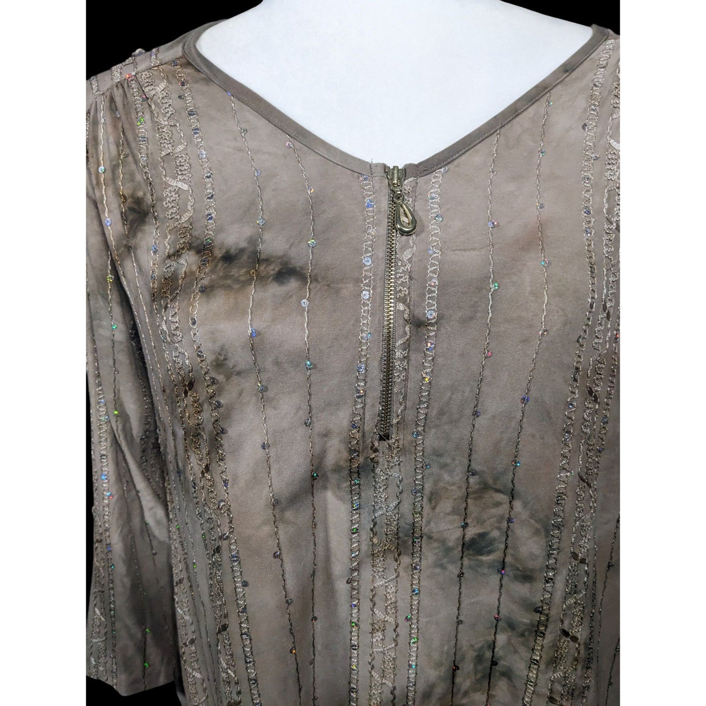 Sami & Jo Bohemian Tan Tie Dye Embroidered Sequin Tunic Size Medium