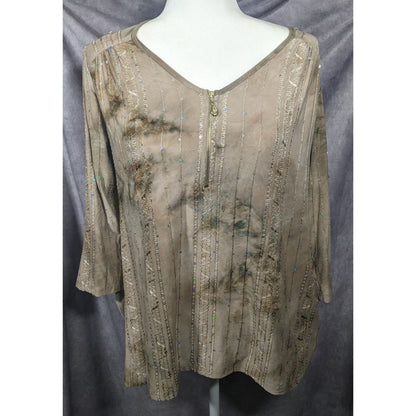 Sami & Jo Bohemian Tan Tie Dye Embroidered Sequin Tunic Size Medium