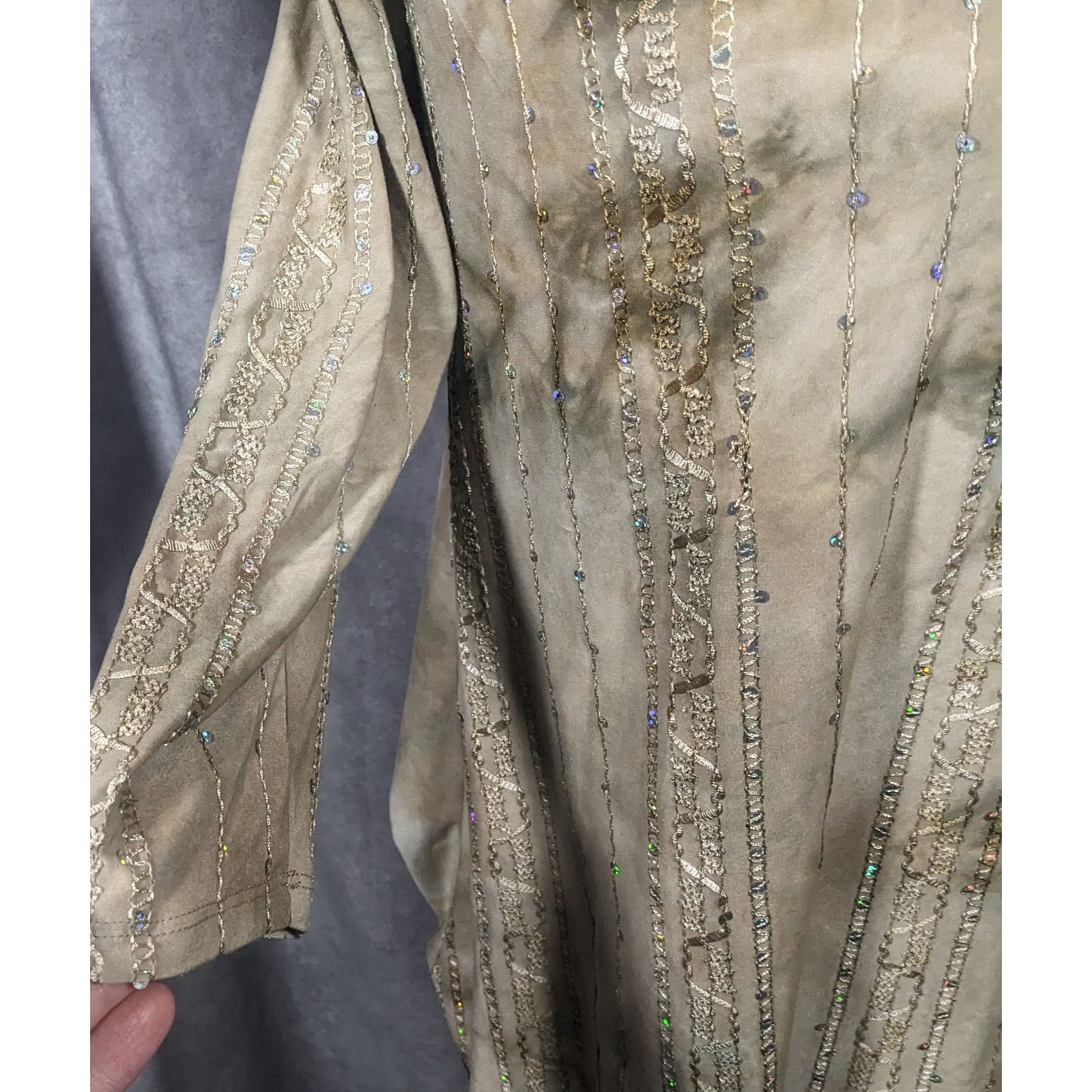 Sami & Jo Bohemian Tan Tie Dye Embroidered Sequin Tunic Size Medium