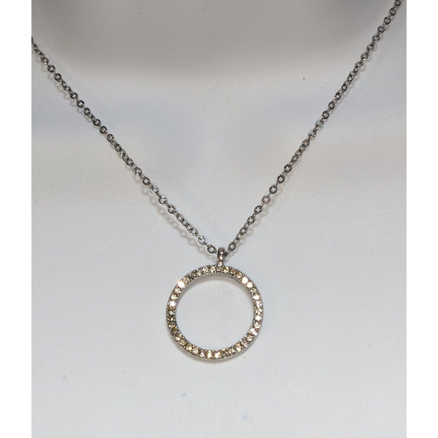 Minimalist Coquette Sparkle Silver Rhinestone Circle Pendant Necklace
