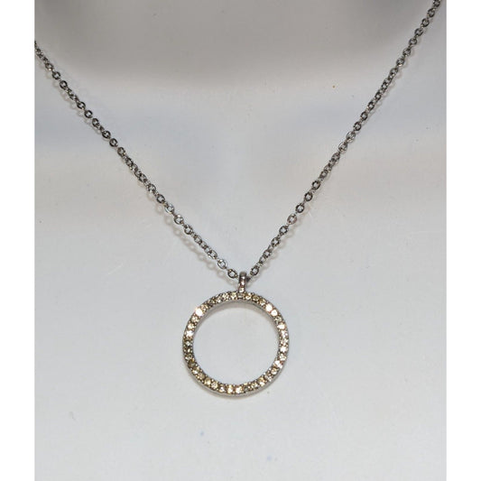 Minimalist Coquette Sparkle Silver Rhinestone Circle Pendant Necklace