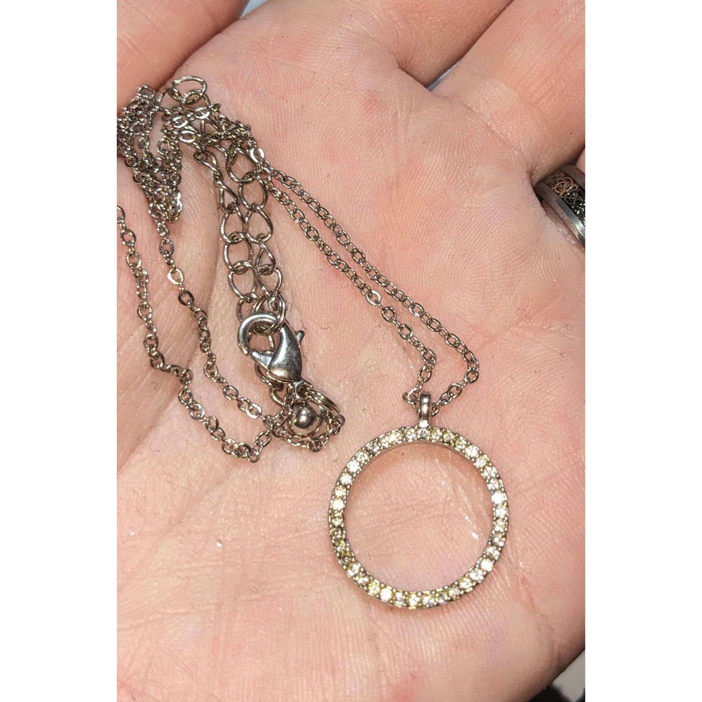 Minimalist Coquette Sparkle Silver Rhinestone Circle Pendant Necklace