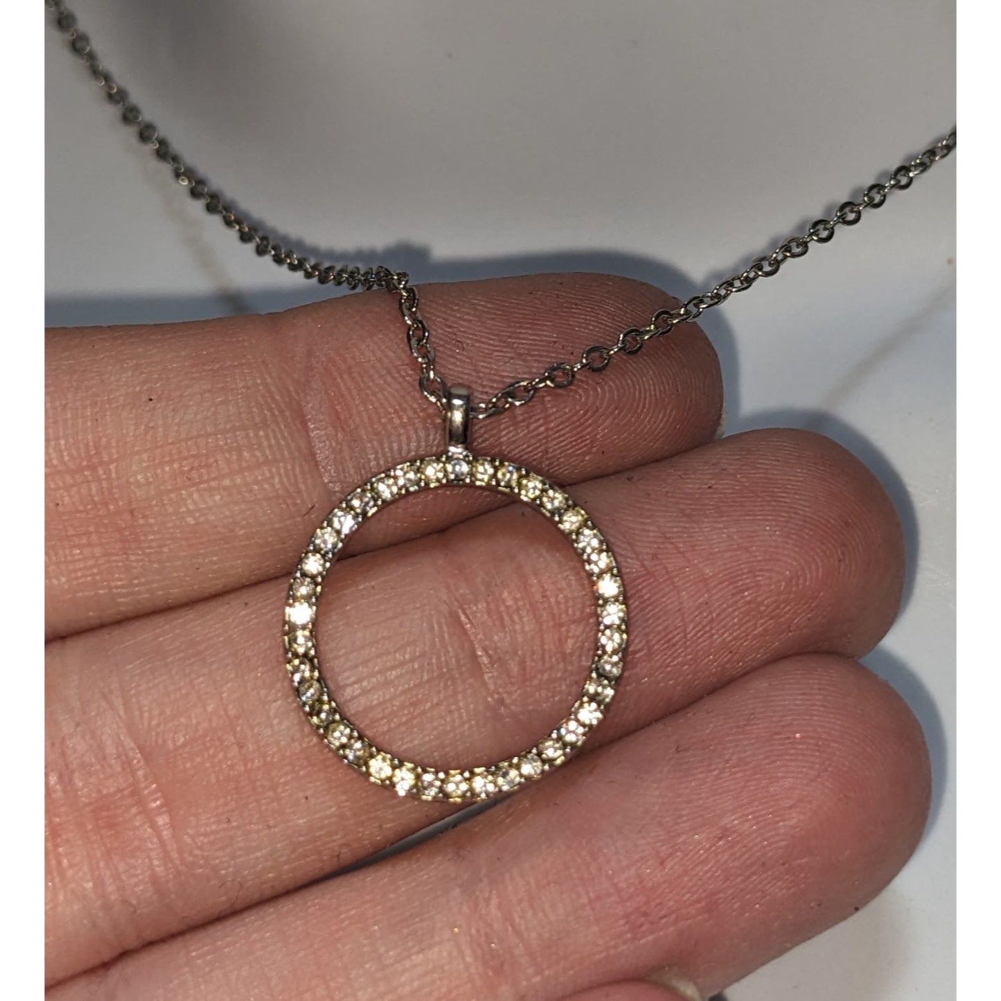 Minimalist Coquette Sparkle Silver Rhinestone Circle Pendant Necklace