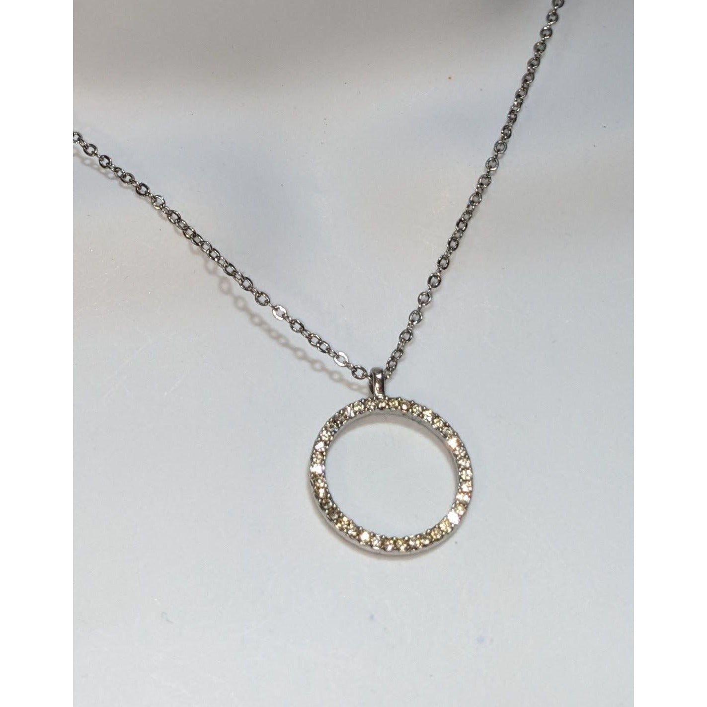 Minimalist Coquette Sparkle Silver Rhinestone Circle Pendant Necklace