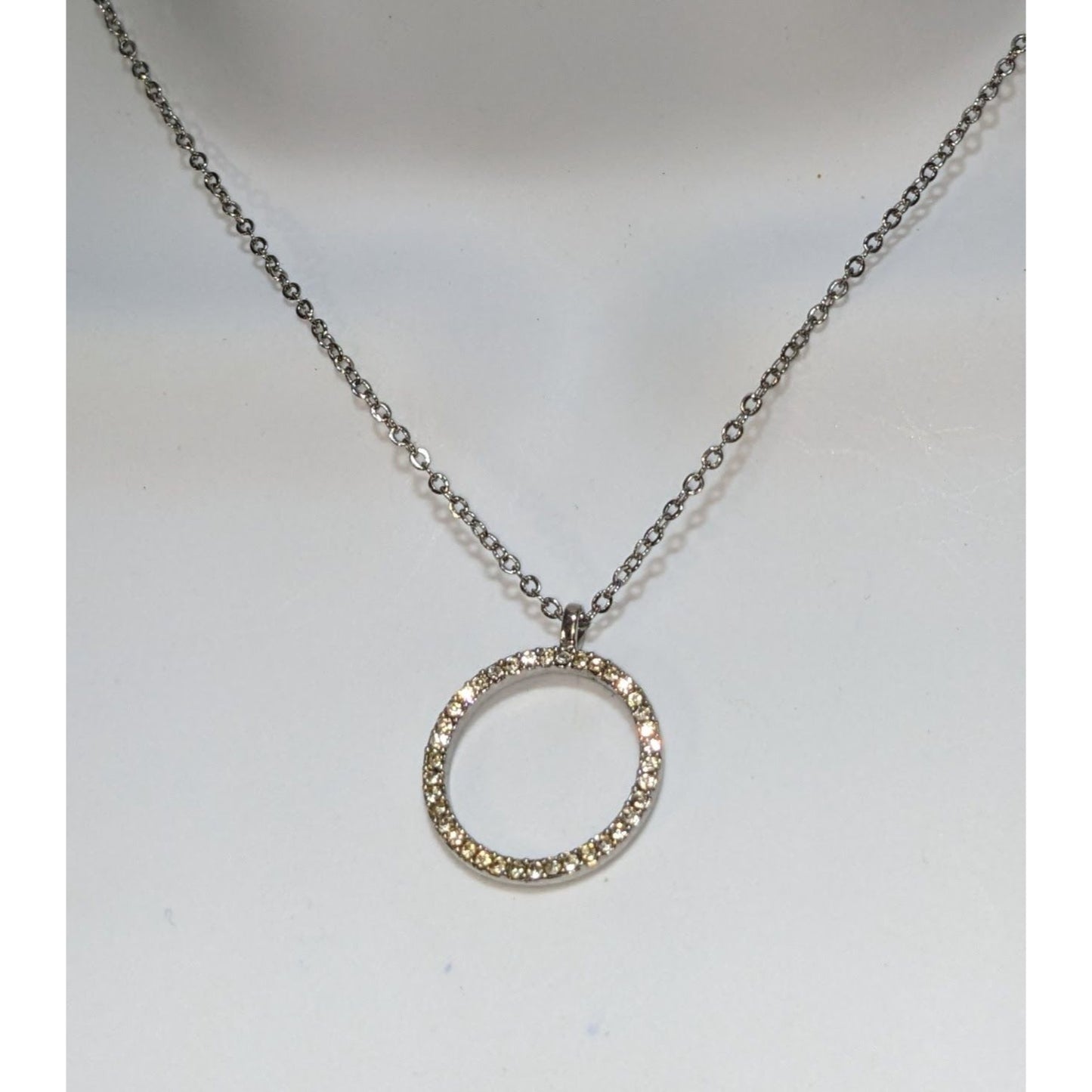 Minimalist Coquette Sparkle Silver Rhinestone Circle Pendant Necklace