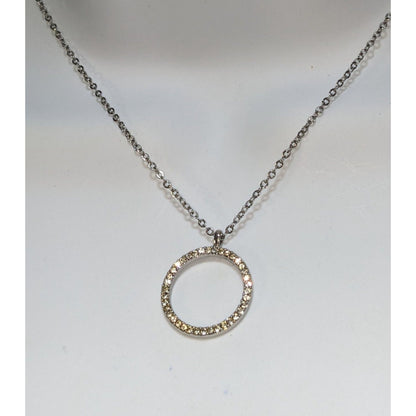 Minimalist Coquette Sparkle Silver Rhinestone Circle Pendant Necklace