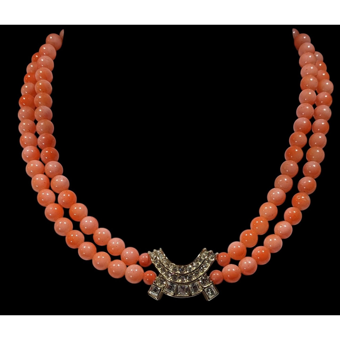 Vintage Salmon Tone Beaded Rhinestone Accent Beaded Necklace