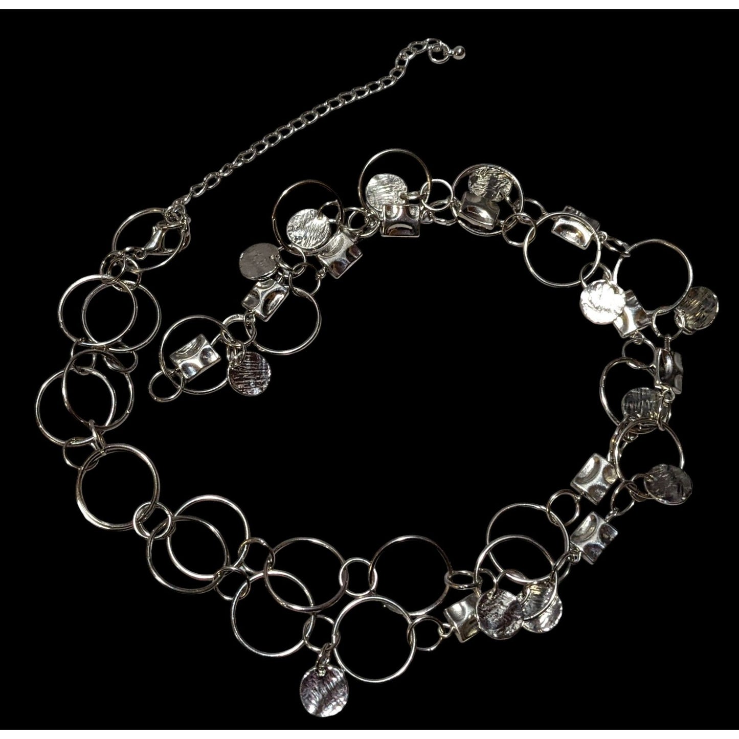 Silver Hoop Chain Geometric Charm Necklace