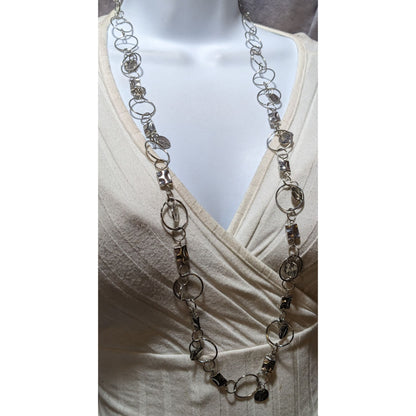 Silver Hoop Chain Geometric Charm Necklace