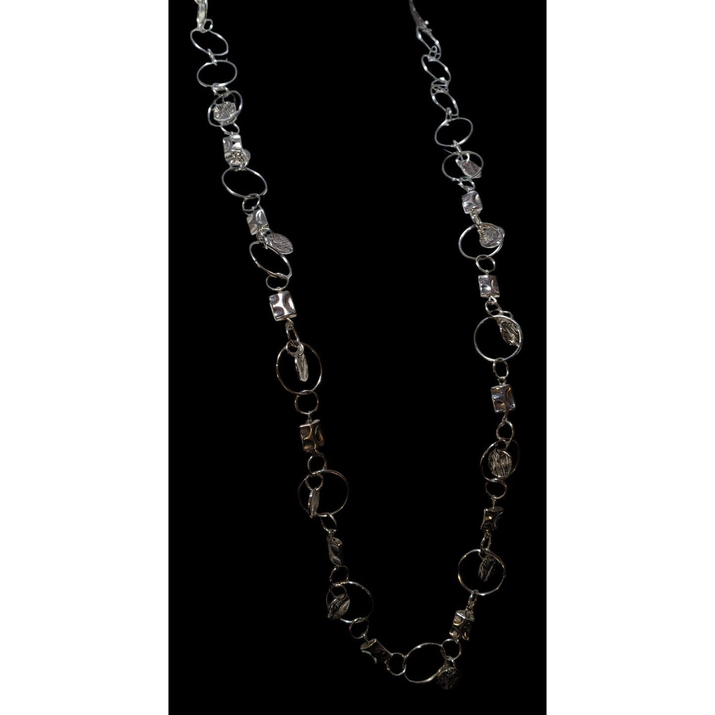 Silver Hoop Chain Geometric Charm Necklace