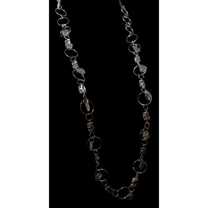 Silver Hoop Chain Geometric Charm Necklace