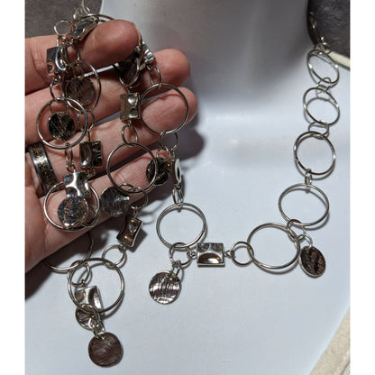 Silver Hoop Chain Geometric Charm Necklace