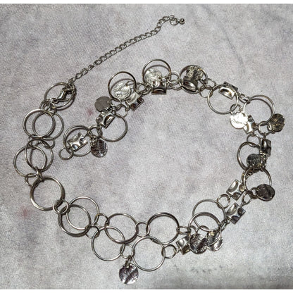 Silver Hoop Chain Geometric Charm Necklace