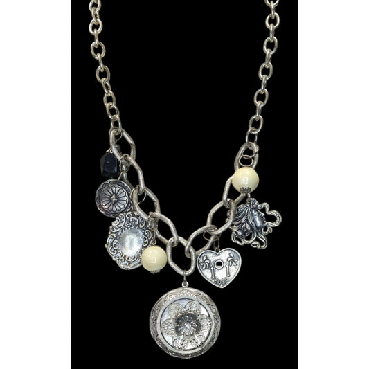 Vintage Victorian Style Gothic Charm Necklace W/ Locket Beads & Intricate Pendants