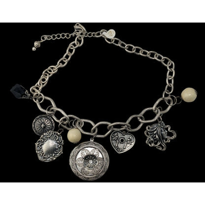 Vintage Victorian Style Gothic Charm Necklace W/ Locket Beads & Intricate Pendants