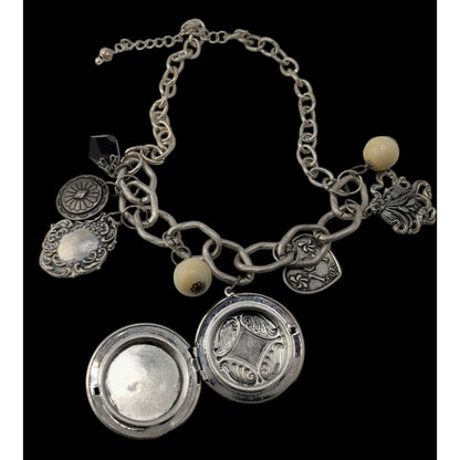 Vintage Victorian Style Gothic Charm Necklace W/ Locket Beads & Intricate Pendants
