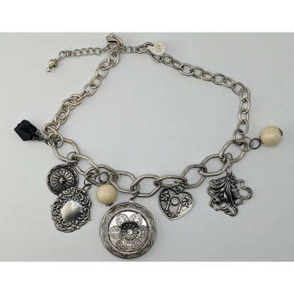 Vintage Victorian Style Gothic Charm Necklace W/ Locket Beads & Intricate Pendants