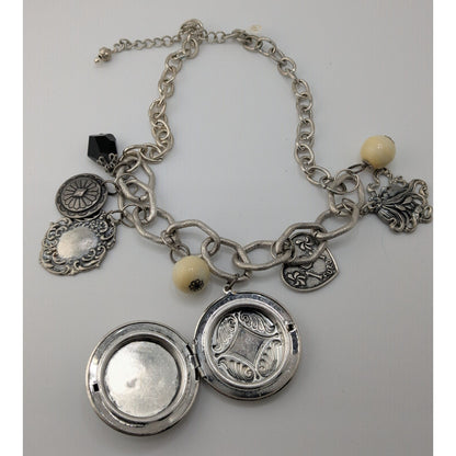 Vintage Victorian Style Gothic Charm Necklace W/ Locket Beads & Intricate Pendants