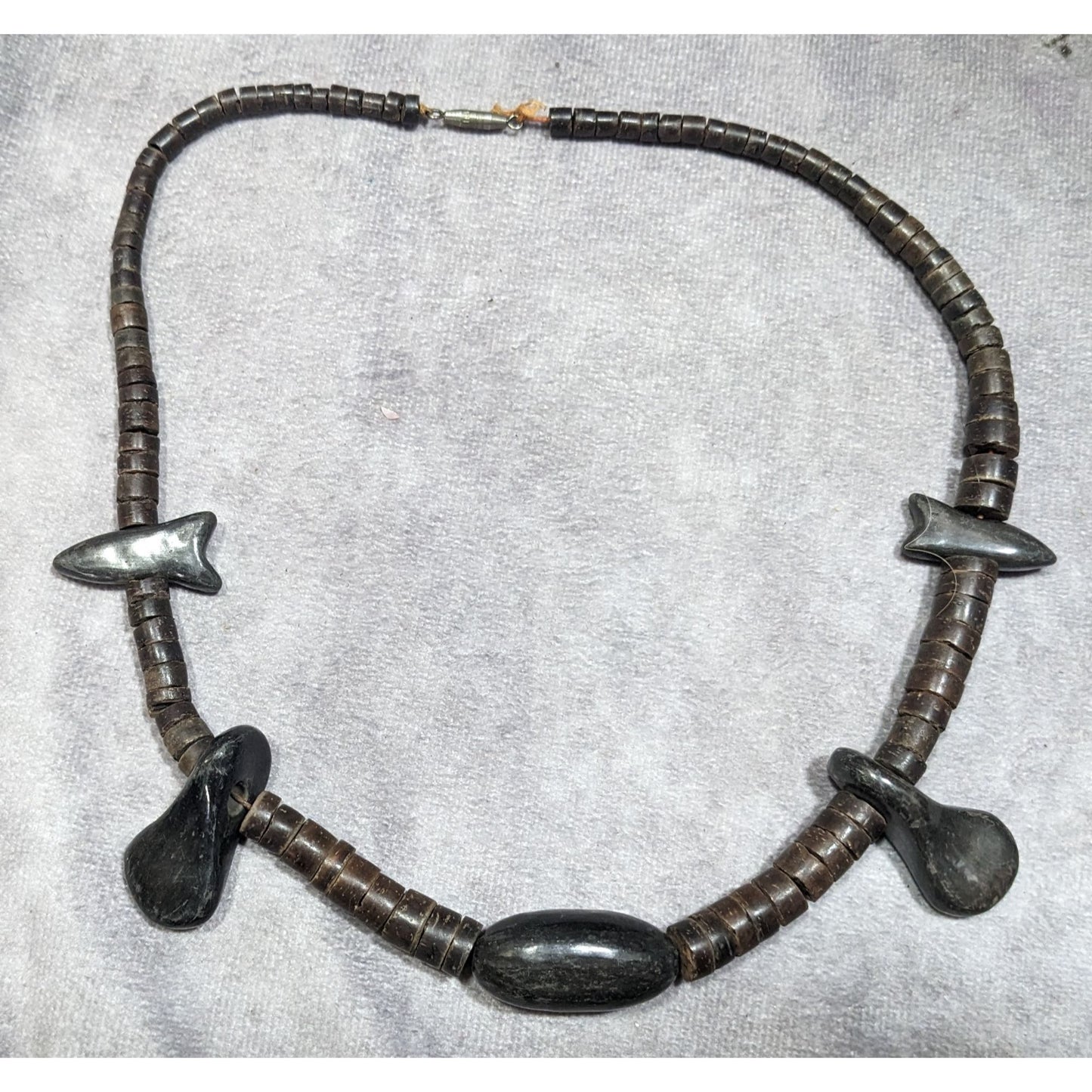Vintage Ethnic Carved Brown And Black Wood Beaded Necklace