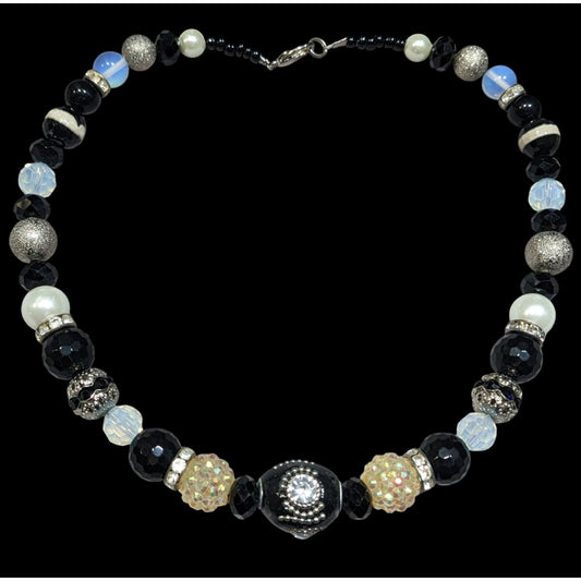 Handmade Glam Goth Black And White Beaded Necklace