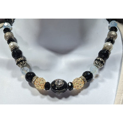 Handmade Glam Goth Black And White Beaded Necklace