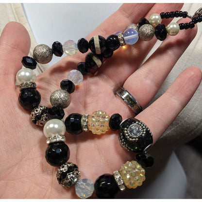 Handmade Glam Goth Black And White Beaded Necklace