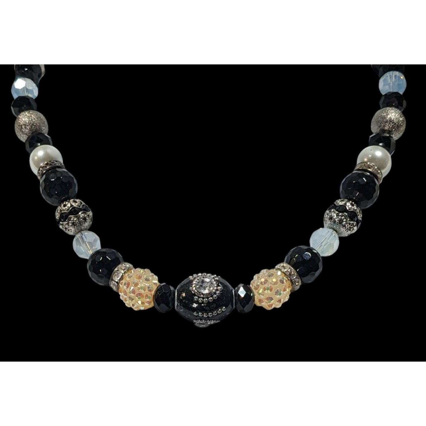 Handmade Glam Goth Black And White Beaded Necklace