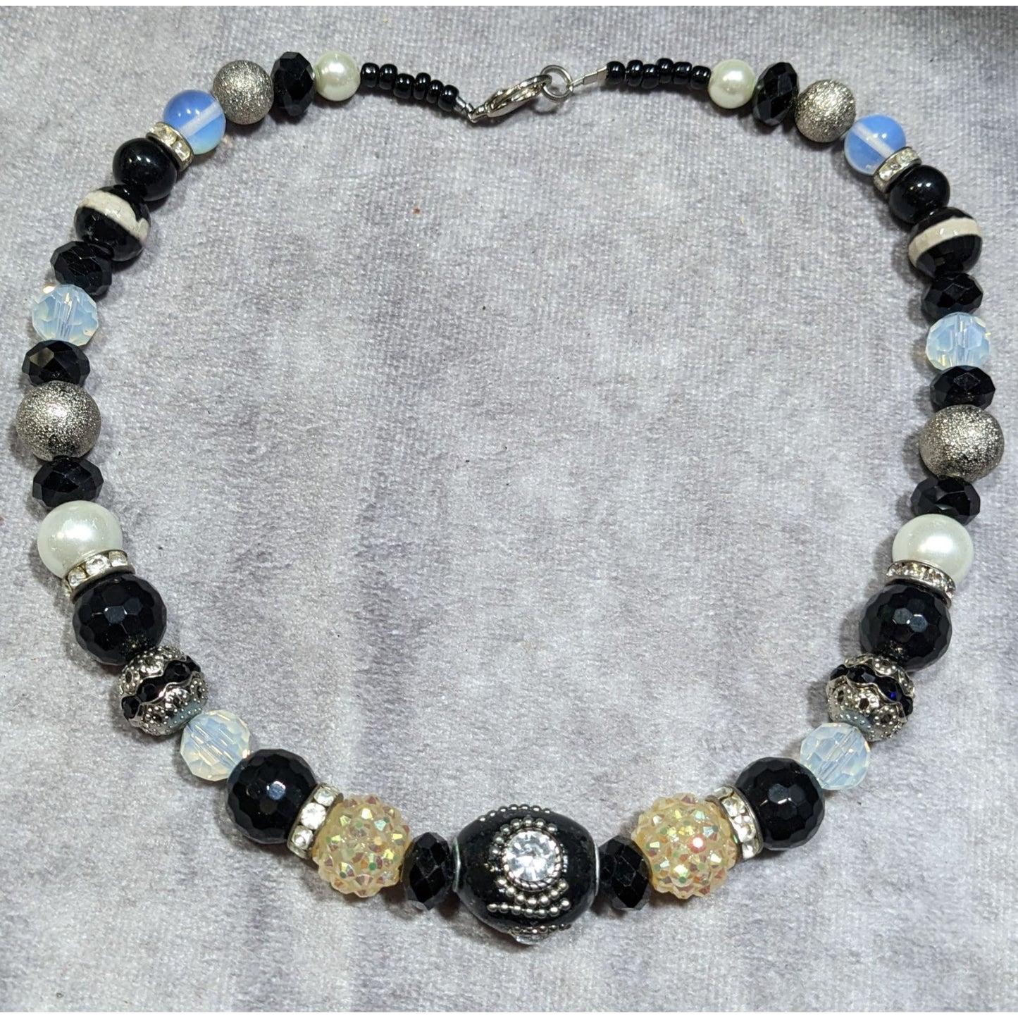 Handmade Glam Goth Black And White Beaded Necklace