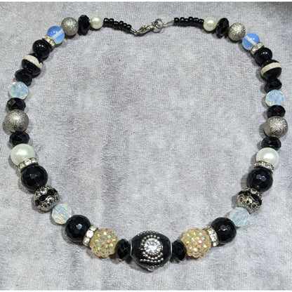 Handmade Glam Goth Black And White Beaded Necklace