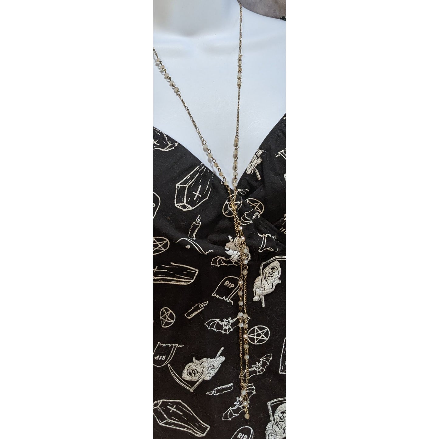 Gold Beaded Lariat Necklace Delicate Tassel Y Necklace Minimalist Layered Jewelry
