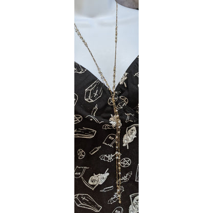 Gold Beaded Lariat Necklace Delicate Tassel Y Necklace Minimalist Layered Jewelry