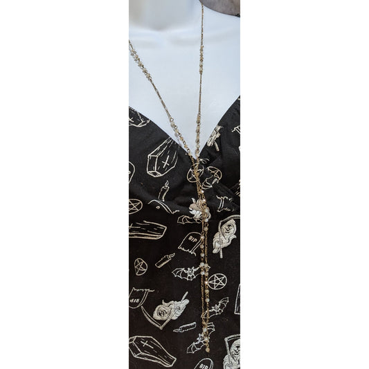Gold Beaded Lariat Necklace Delicate Tassel Y Necklace Minimalist Layered Jewelry