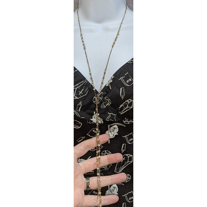 Gold Beaded Lariat Necklace Delicate Tassel Y Necklace Minimalist Layered Jewelry