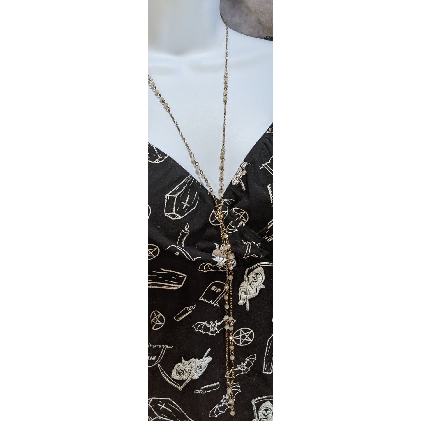 Gold Beaded Lariat Necklace Delicate Tassel Y Necklace Minimalist Layered Jewelry