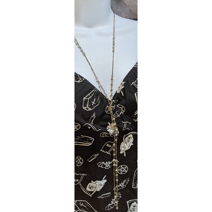 Gold Beaded Lariat Necklace Delicate Tassel Y Necklace Minimalist Layered Jewelry
