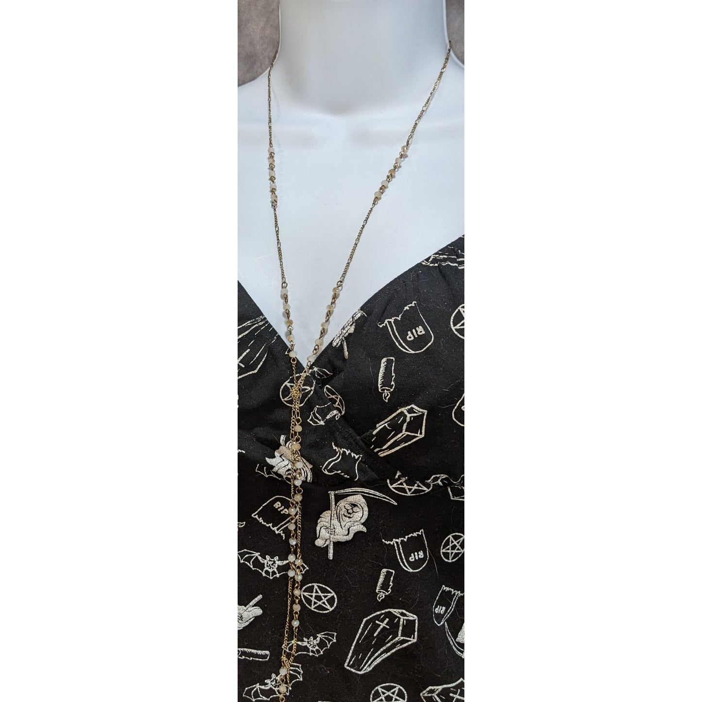 Gold Beaded Lariat Necklace Delicate Tassel Y Necklace Minimalist Layered Jewelry