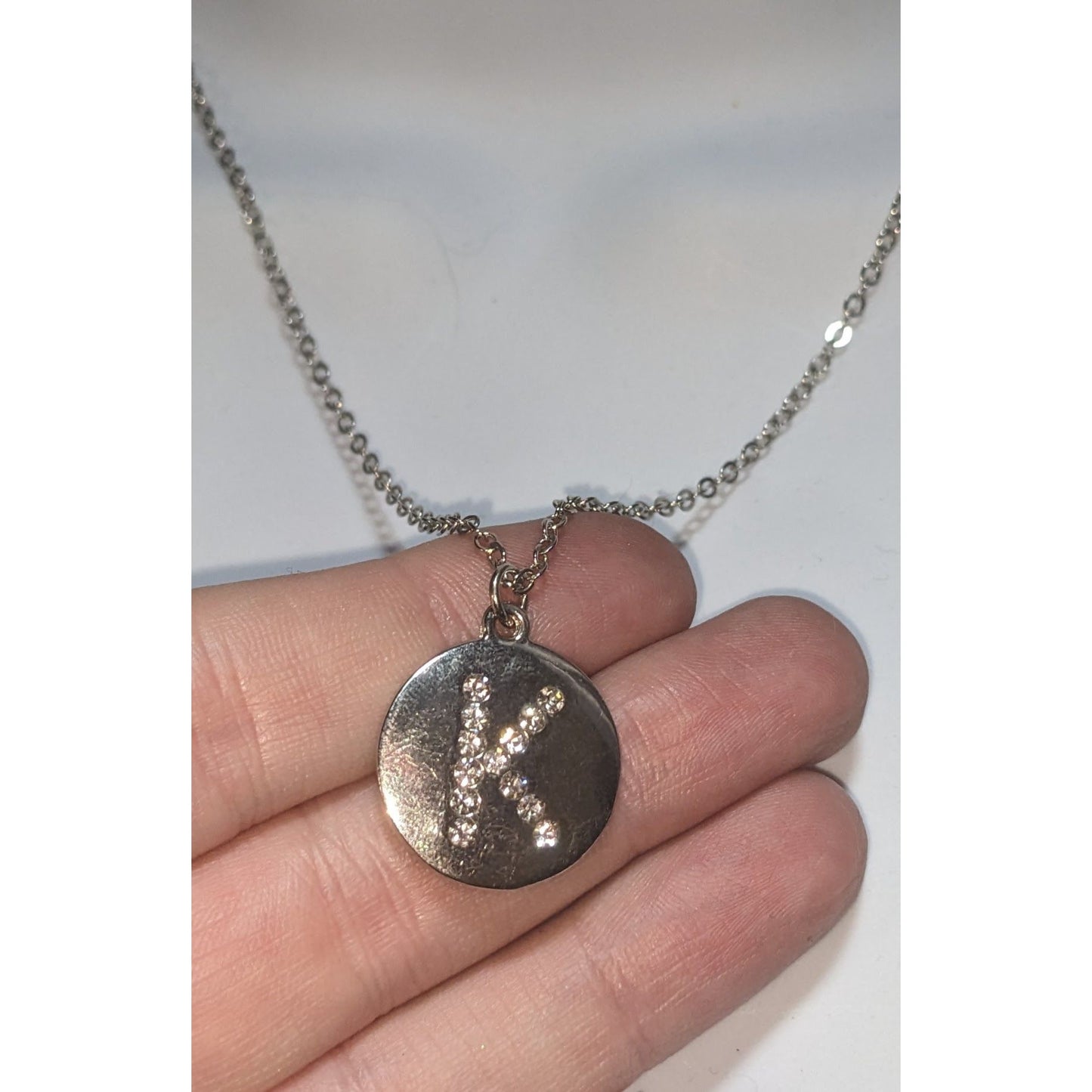Silver Initial K Necklace Rhinestone Letter Pendant Minimalist Personalized Monogram Jewelry