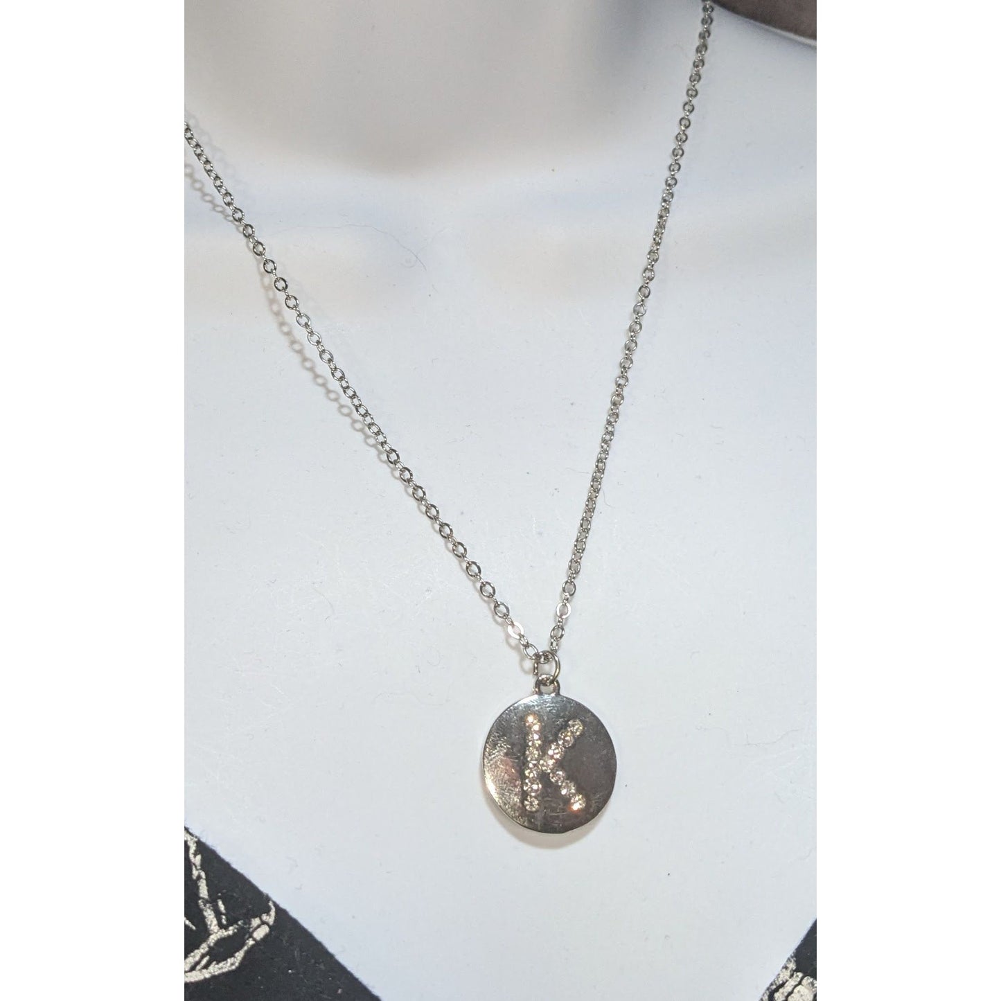 Silver Initial K Necklace Rhinestone Letter Pendant Minimalist Personalized Monogram Jewelry